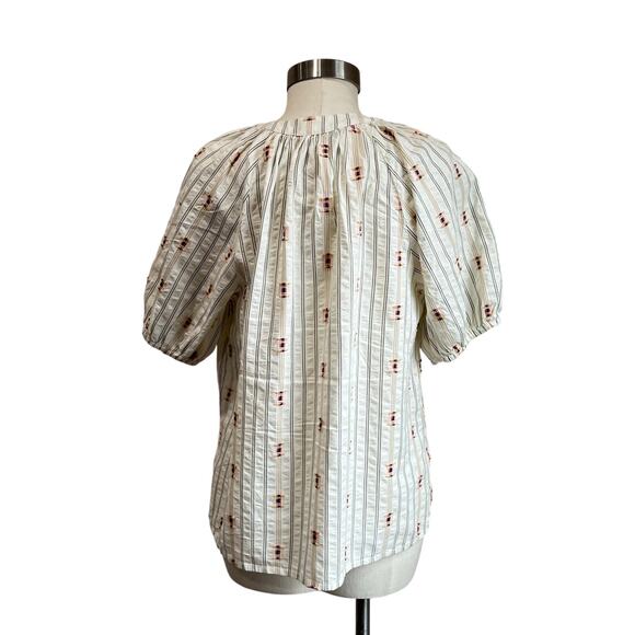 Loft Puff Sleeve Clip Stripe Peasant Blouse Size M - Picture 2 of 7